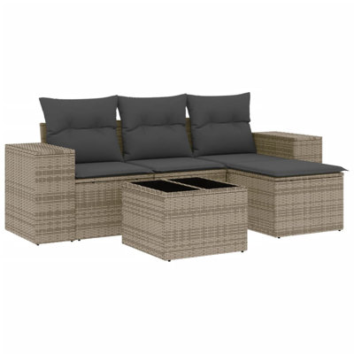 Vidaxl Garden Sofa Set Grey PE Rattan, Powder-Coated Steel, Tempered Glass