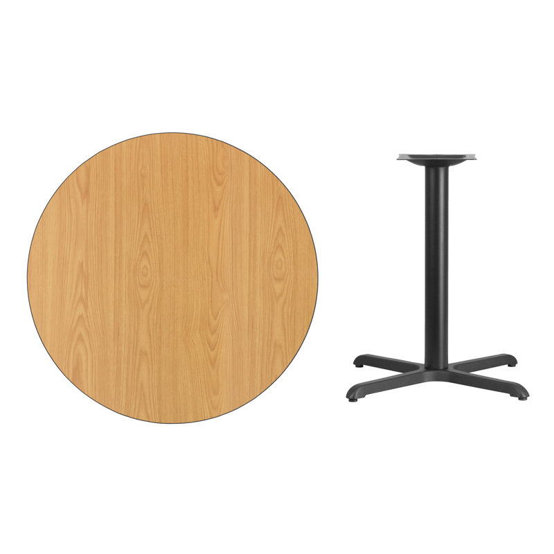 Natural Brown Laminate Round Bar Height Table with Black Metal Base