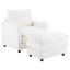 Fauteuil rembourré en velours côtelé avec repose-pieds, fauteuil surdimensionné pour chambre à coucher, salon, bureau (beige)