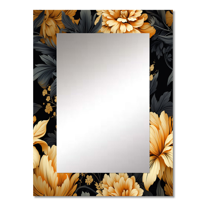 Ardane Yellow Hydrangea Flower  Damask Dream - damask  Unique Wall Mirror, Boho Mirror, Printed Metal Art, 32" x 24"