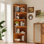 Bibliothèque d'angle à 5 niveaux avec lumières à DEL, tablettes en L avec déflecteurs, bibliothèque en bois pour le salon et le bureau