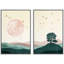 Birds And Pink & Green Gradient Mountain, reproduction sur toile encadrée 2 pièces-91069152-91069155