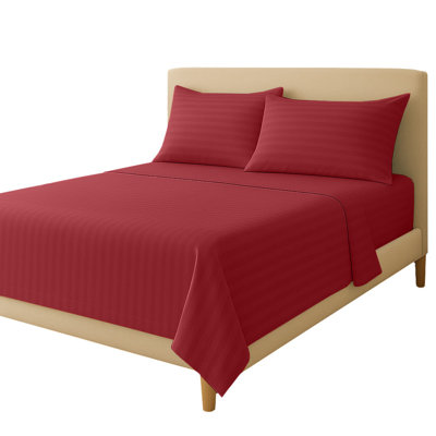 American Home 100% Cotton Breathable Striped Sheet Set (California King, Burgundy)