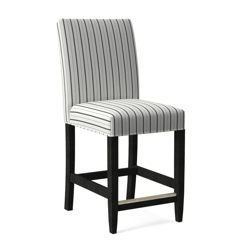 Manhattan Upholstered Stool with Solid Wood Frame, Green and Blue Stripe; 0252-54, Antique Black Finish