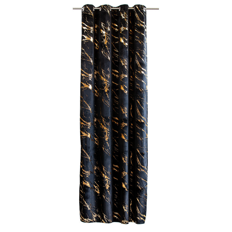 Harto Velvet Room Darkening Curtain Single Panel, Black/Gold
