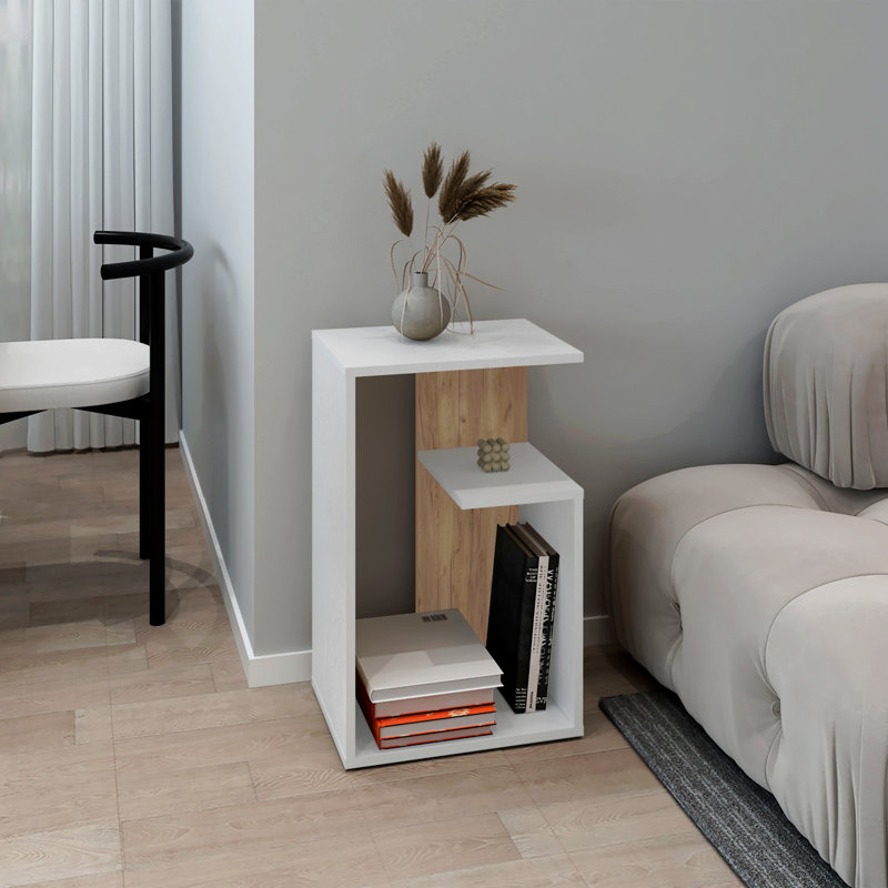 Table d'appoint H 25 po, 1 tablette, Blanc/naturel
