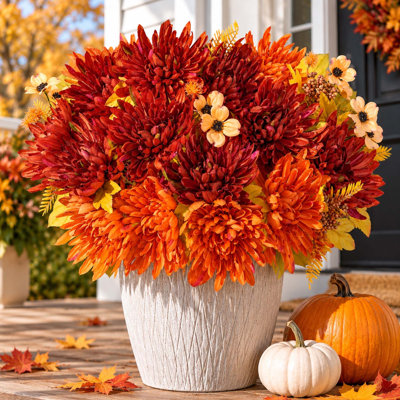 Lot de 12 chrysanthèmes et dahlias artificiels orange et marron pour la décoration extérieure