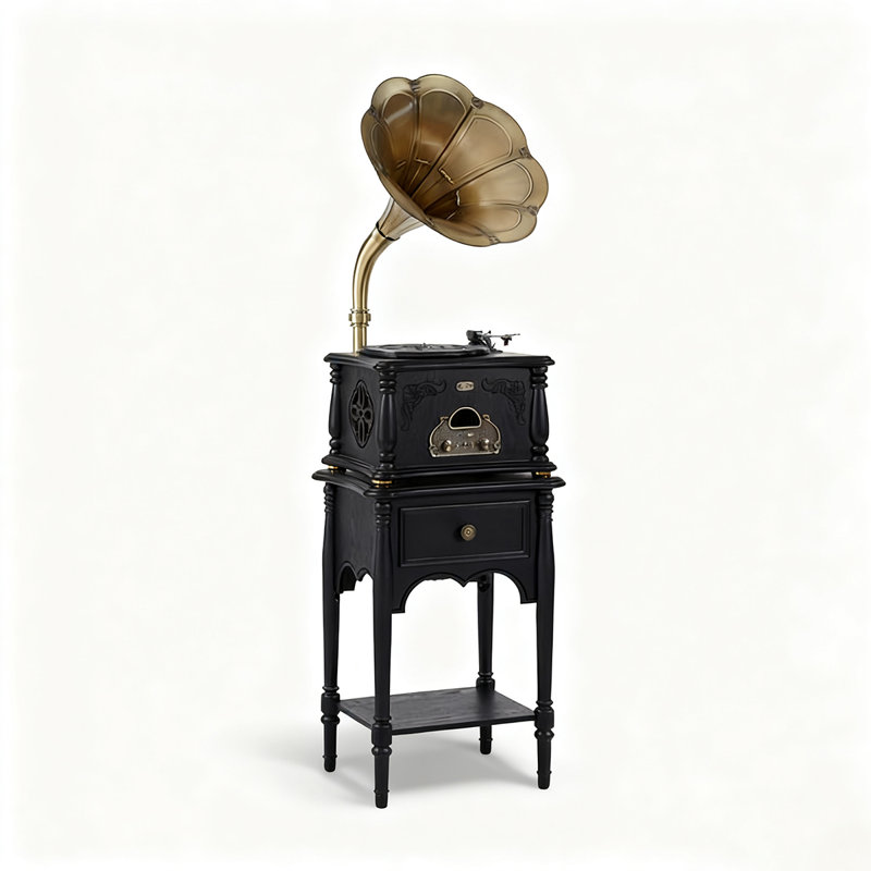 Lecteur vinyle Mid-Century en bois d'hévéa - Phonographe Bluetooth rétro