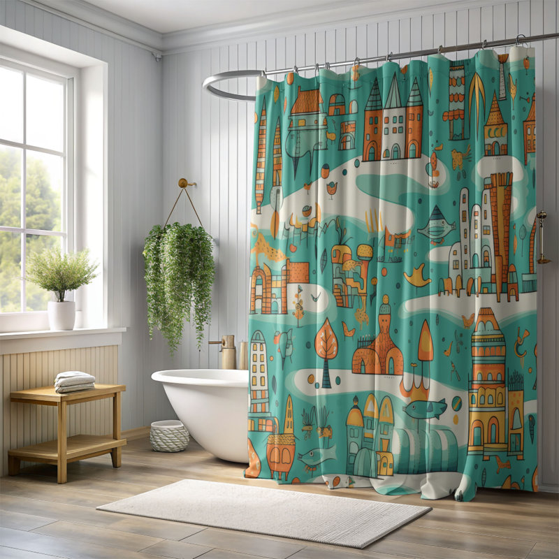Spry Town - Premium Shower Curtain, 74"H x 71"W