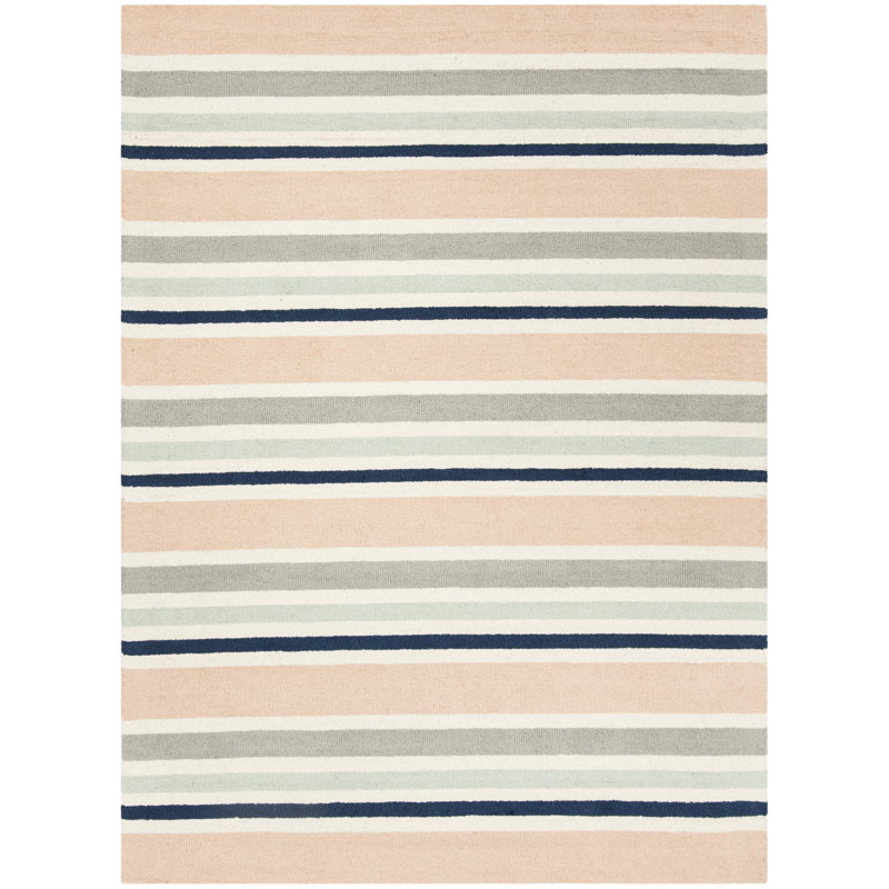 Kruetzen Striped Handmade Tufted Wool Ivory/Orange Area Rug, Rectangle 3' x 5'