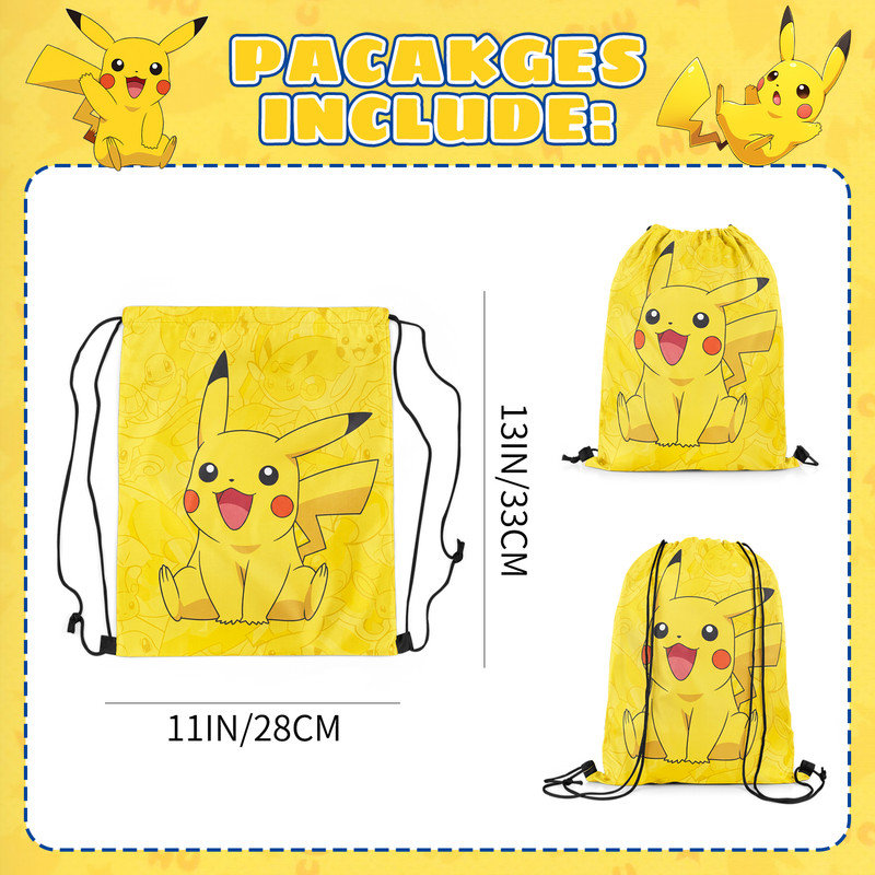 Pokemon Candy Party Bags, 12Pcs Pokemon Drawstring Bag for Pokemon Birthday Party Decorations Set