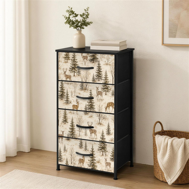 Commode 4 tiroirs pour chambre à coucher Hiver Woodland Deer Evergreen Trees