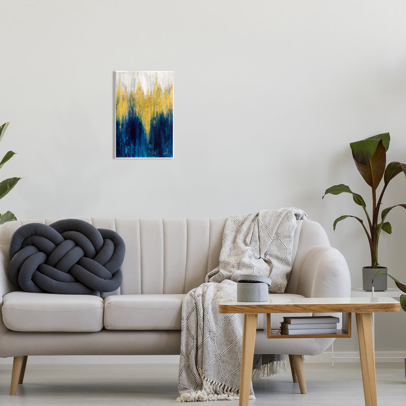«Blue and Yellow Abstraction On MDF» par Julia Purinton, peinture, H 15 po x l 10 po x P 0,5 po