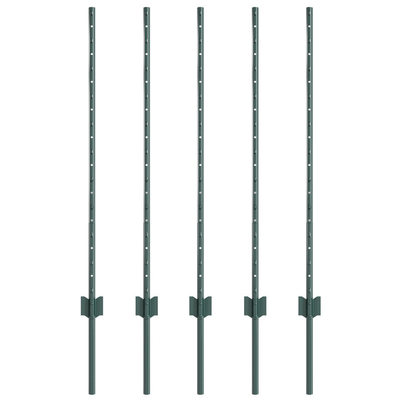 Fence Posts 5 Pcs U-Channel Steel, Green, 100cm H x 8.5cm W