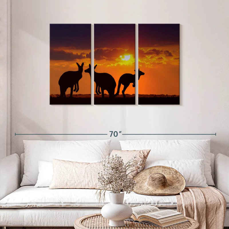 Safari kangourous au coucher du soleil, H 28 po x l 45 po