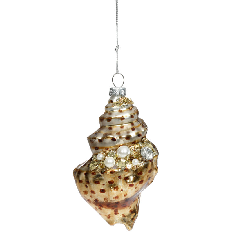 Cone Shell With Pearl Ornament - 4 Inches Set Of 12