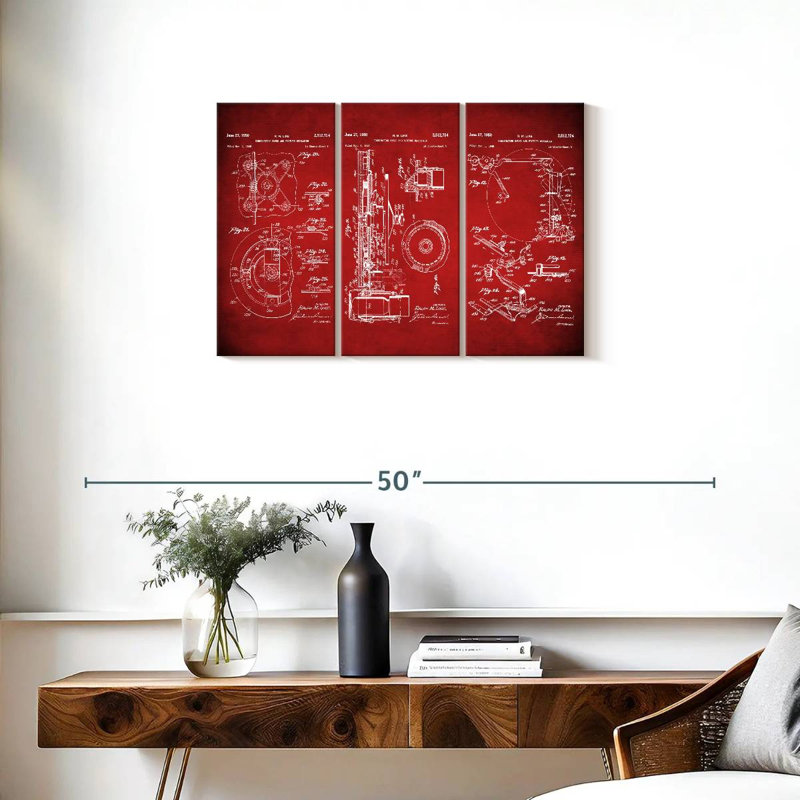 «Combination Sound and Image Mécanism», ensemble de 3 reproductions sur toile brevetées par brevet