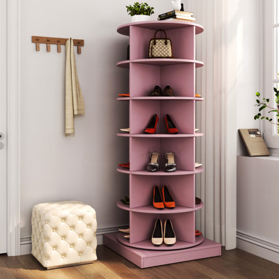 Table de chevet rotative à chaussures rose à 360 couches à 360 degrés - économise de l'espace, s'adapte à la chambre à coucher, peut contenir 24 paires, facile à assembler, console décorative élégante pour répondre aux besoins de la famille,