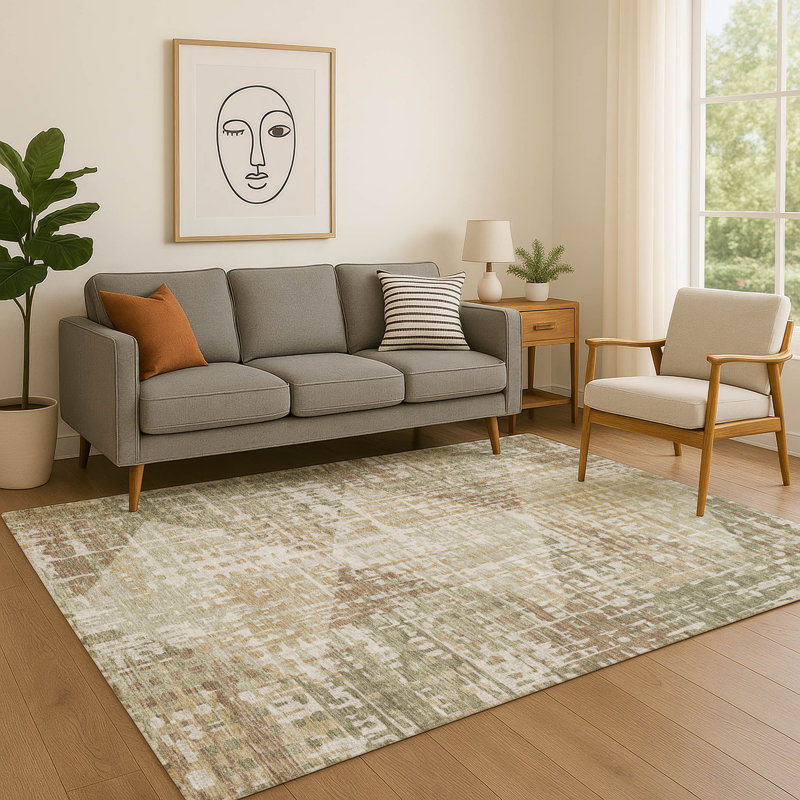 Premium Machine Washable Mayfield AMF2116 Geometric Rug, Fern, 9' x 12'