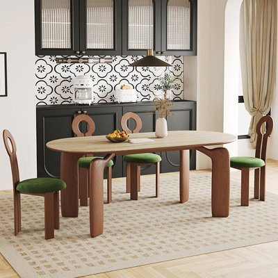 6 - Person Beige + Brown Oval Sintered Stone + Solid Wood Dining Table Set