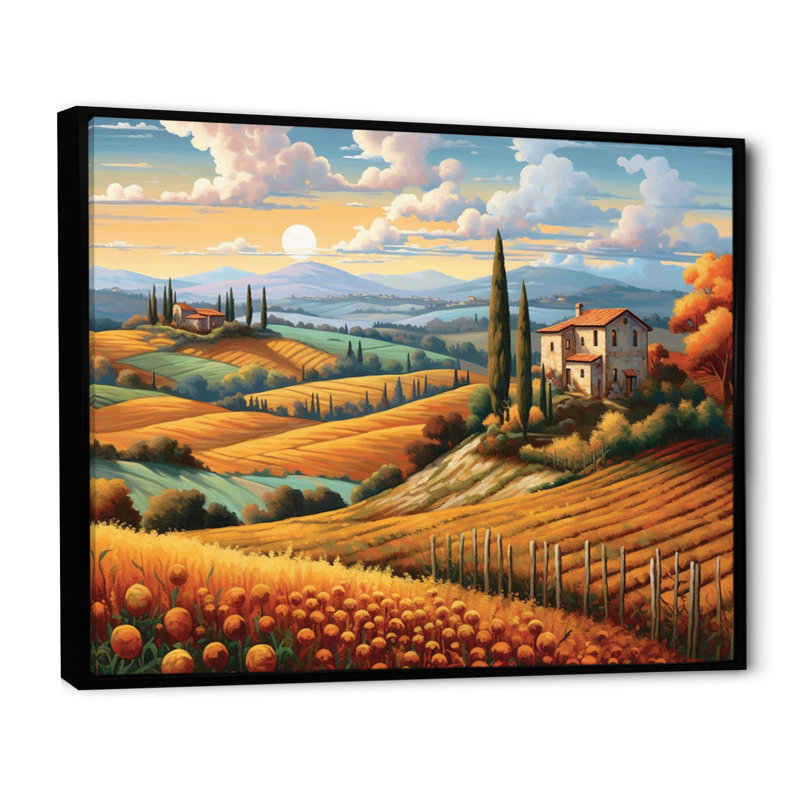 Pittoresque, art mural sur toile campagne, H 16 po x l 32 po x P 1 po, Cadre flottant noir
