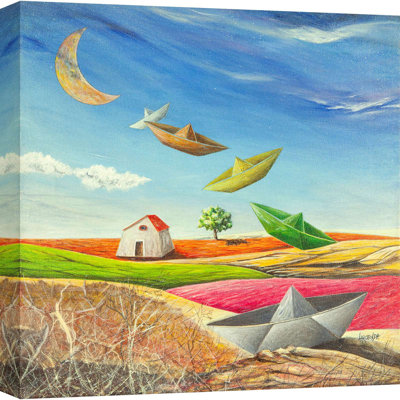 Fantastic Landscape With Paper Boats by Donato Larotonda - Wrapped Canvas Print