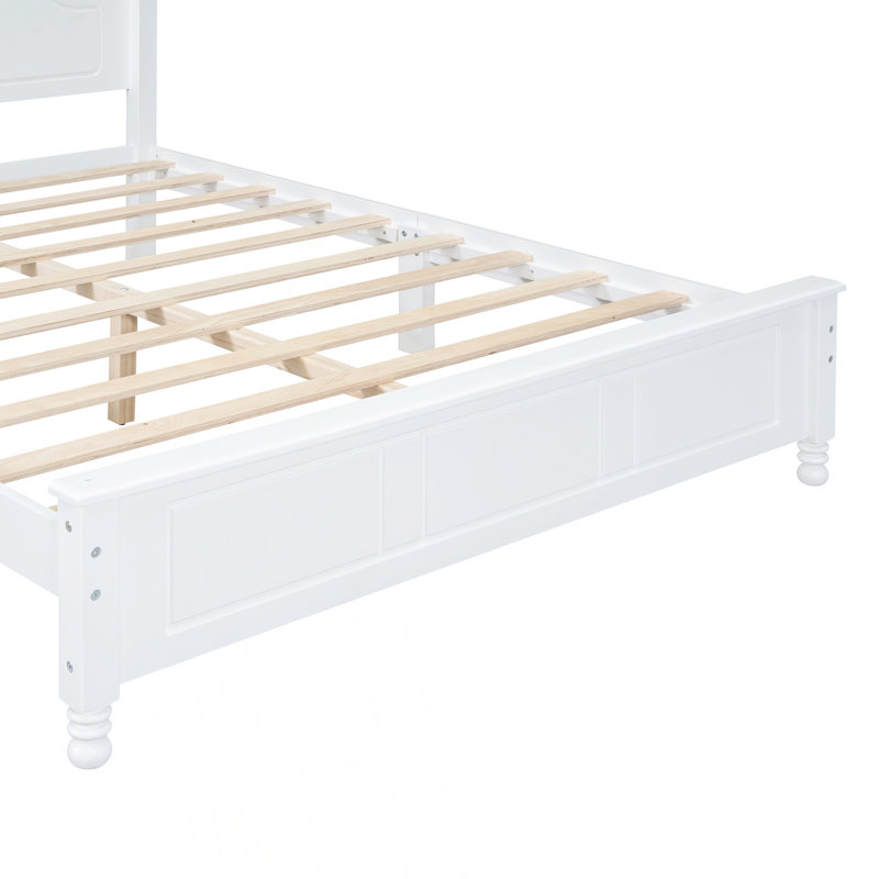 Cadre de lit plateforme grand lit en bois, lit plateforme de style rétro avec support en lattes de bois, blanc, Queen, Blanc