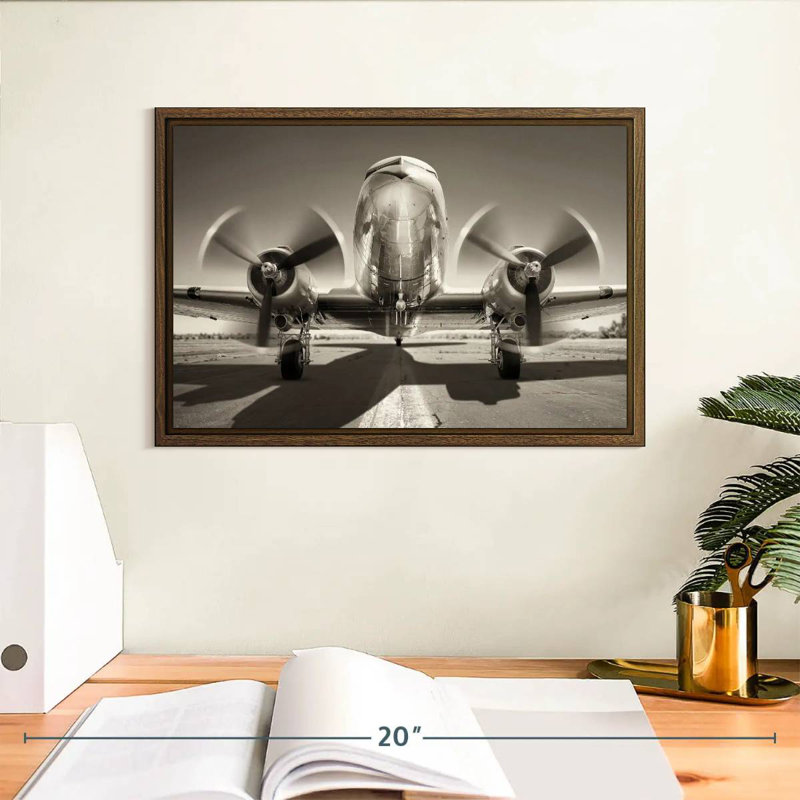 Avion gris, 13 po x 9 po, Cadre flottant noyer