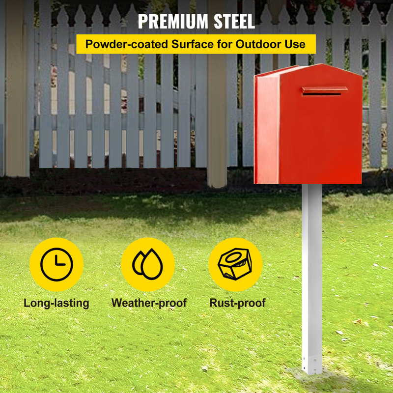 VEVOR Mailbox Post, 43" High Mailbox Stand, Powder-Coated Mail Box Post Kit, Q235 Steel Post Stand For Outdoor, White