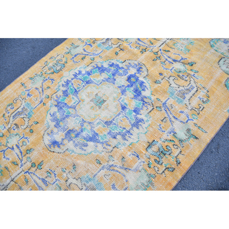Tapis turc en laine Oushak rétro fait à la main, parfait pour l'esthétique de la chambre à coucher