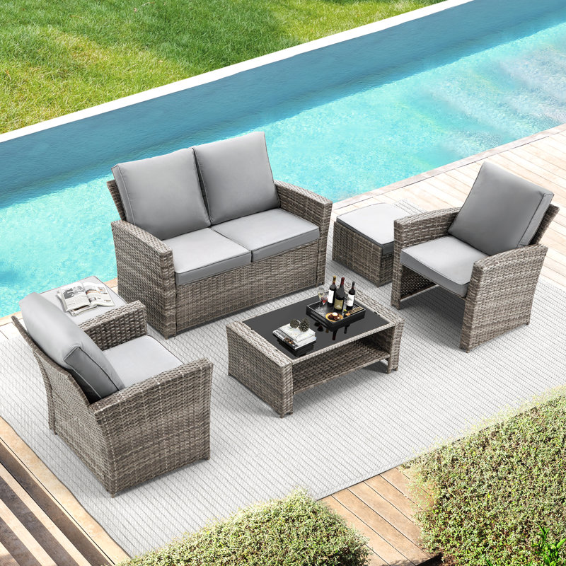 Ensemble de conversation modulaire avec coussins 6 pièces, Gris / Gris