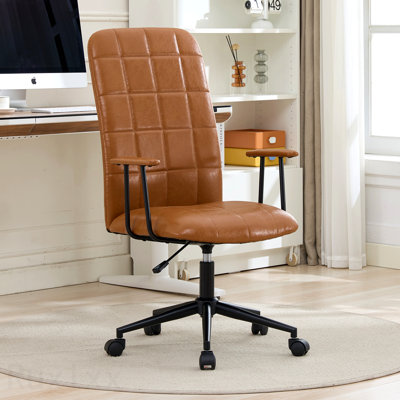 Ensemble de 2 pièces chaise de bureau en cuir brun antique brun avec accoudoirs, dossier haut, pivotant à 360 degrés, soulève-gaz réglable de haut en bas, structure thermolaquée noire, base cinq étoiles, roues noires