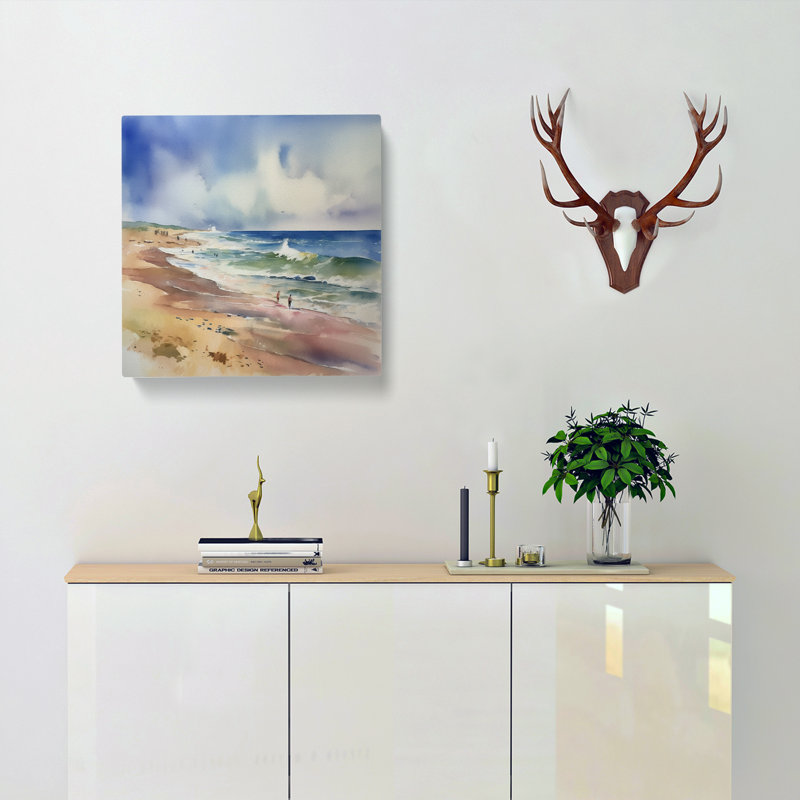 Beach Watercolour No.6 - No Frame Print, 50cm H x 50cm W x 3cm D