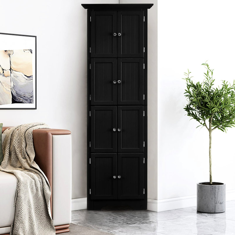 72" Tall Cabinet With 4 Shelves In Black - Adds Storage Space Living Room, Bedroom, Bathroom, Kitchen Meets Demands Various Rooms 72 Inches