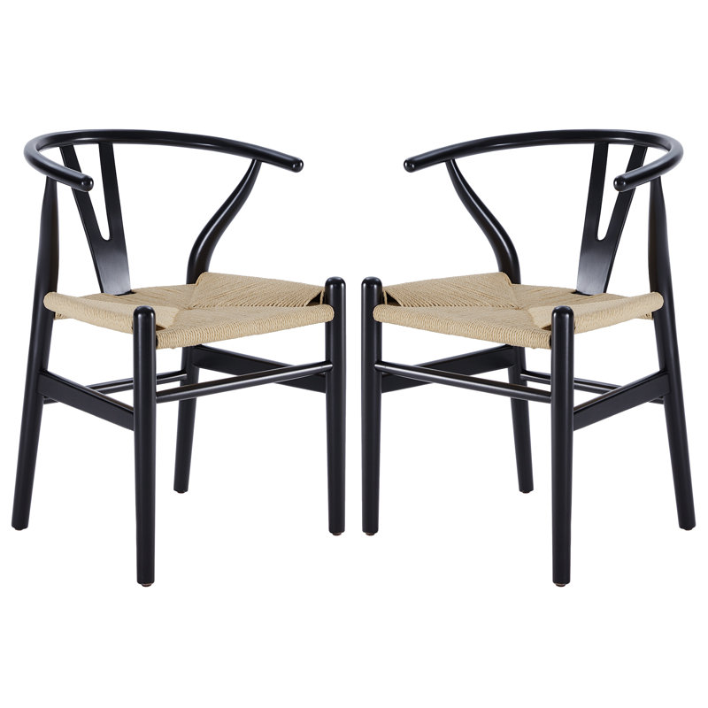 Chaise en bois massif Margo, Noir / Beige
