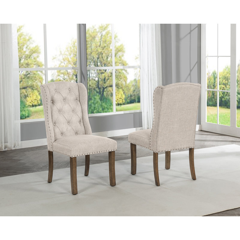 Chaises de salle à manger à oreilles avec dossier capitonné, Beige