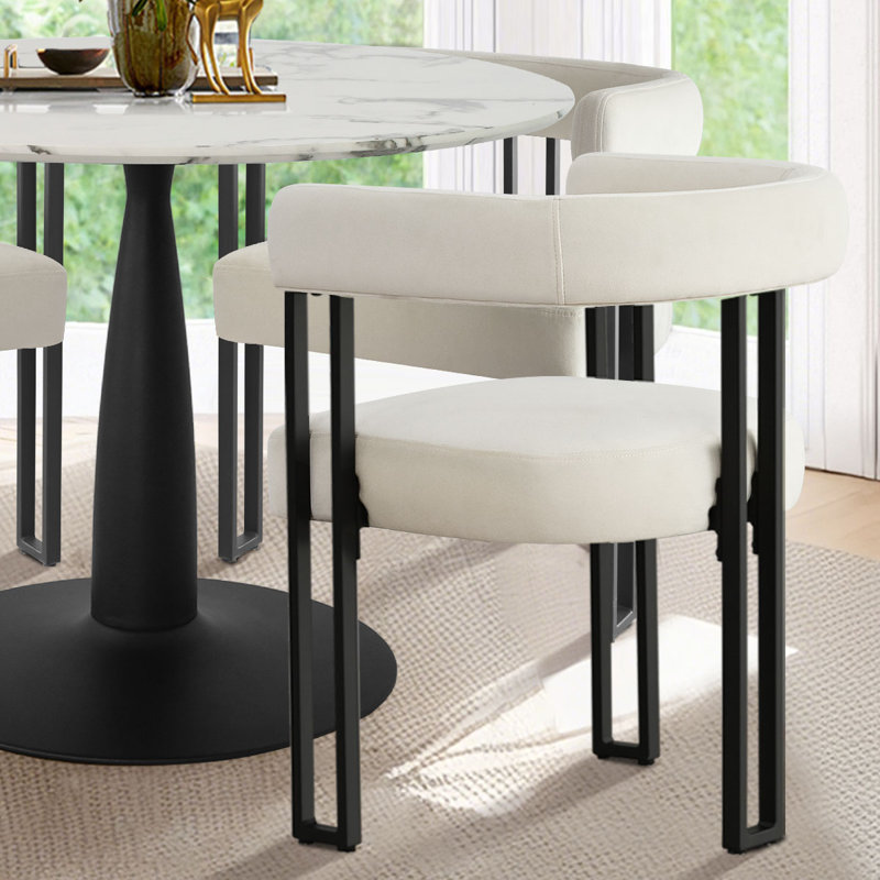Ensemble de salle à manger 4 personnes 40 po avec chaises en velours, Beige