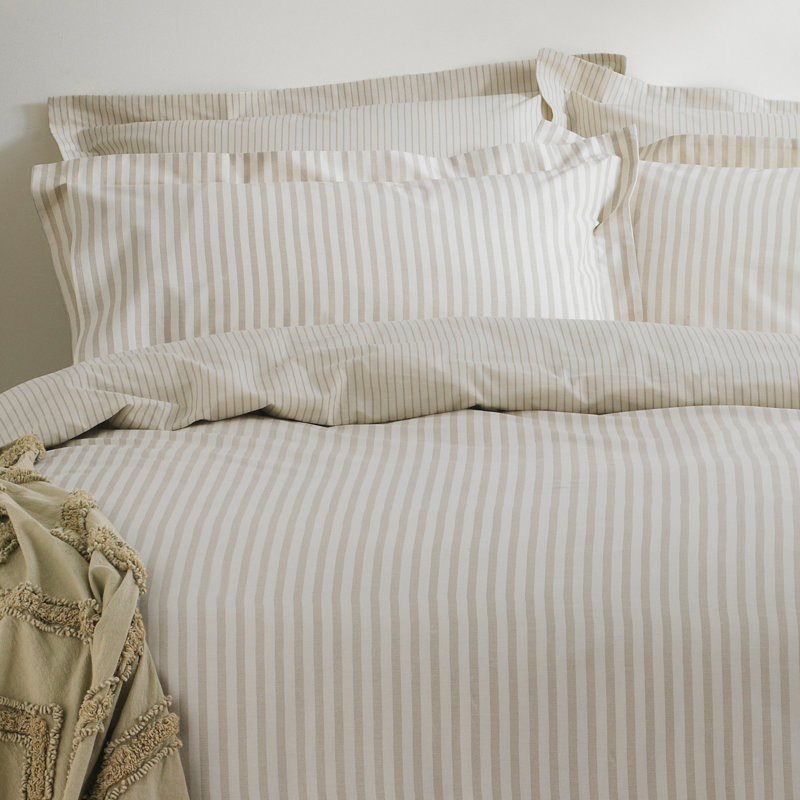 Hebden Mélange Stripe 100% Cotton Duvet Cover Set, Super King Duvet Cover + 2 Standard Pillowcases, Natural