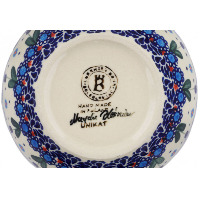 Polish Pottery 6 Inch Stoneware Bowl - Blue Tulip Garden