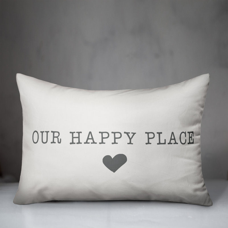 Our Happy Place Outdoor Rectangular Pillow Cover & Insert, White/Gray