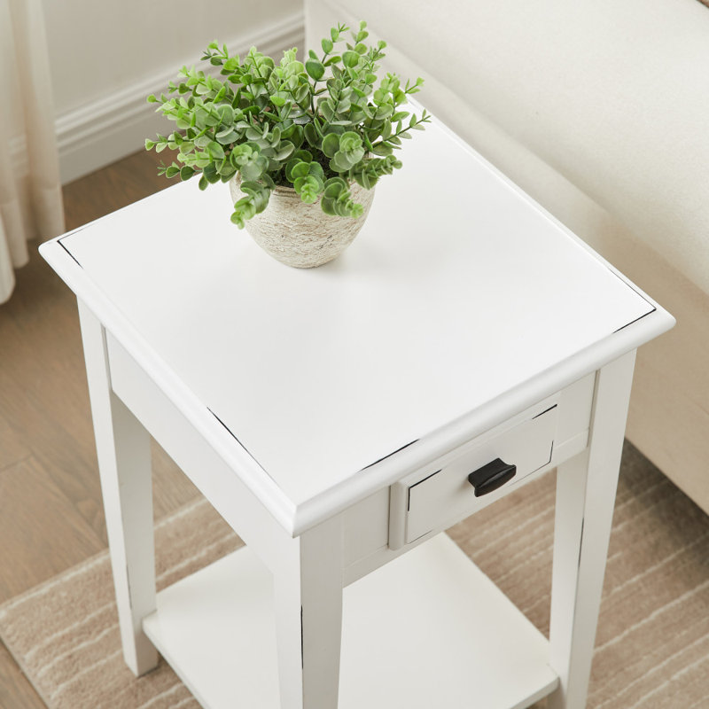 Solid Wood Square Side Table, White
