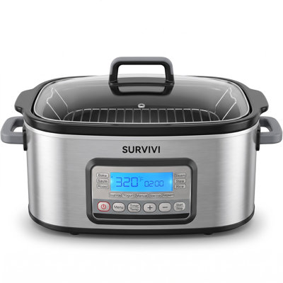 Four à rôtir multi-mijoteuse 11-en-1, 6,5 pte numérique programmable avec support, pot antiadhésif, couvercle en verre, minuterie