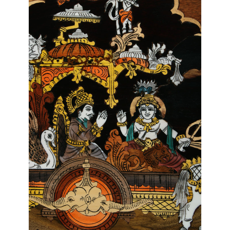 31 "Mahabharata View Krishna Gyan, couleur naturelle sur panneau de bois avec incrustation