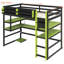 Lit mezzanine simple en bois avec bureau, support de rangement latéral, tablettes multiples et lumière RVB, vert-926264458-926264453