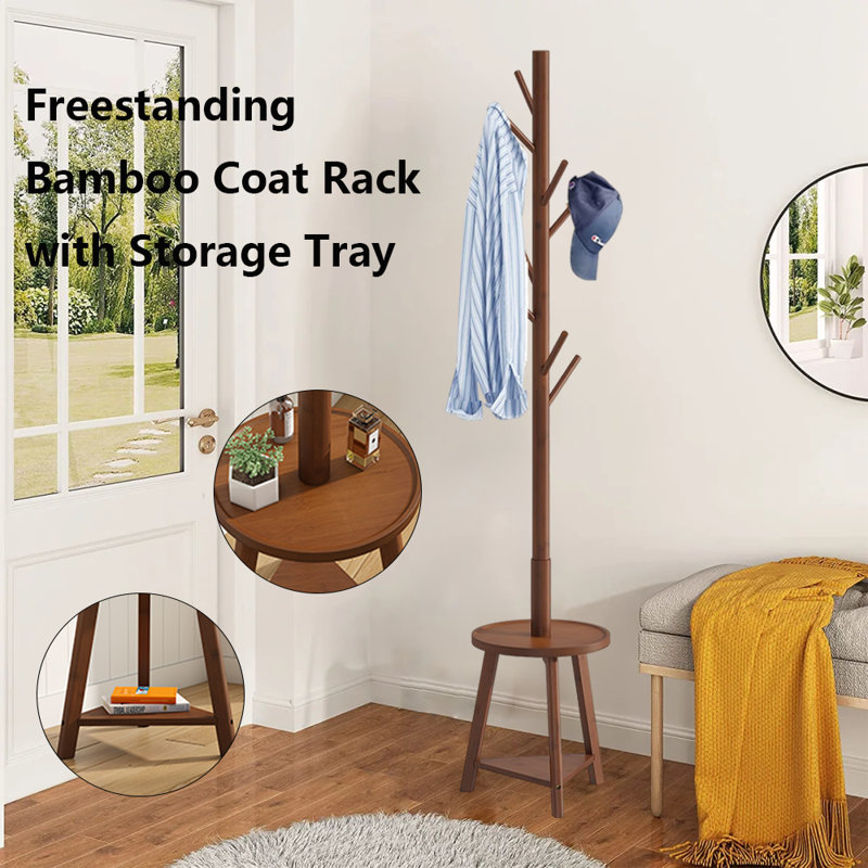 Freestanding Coat Rack For Entryway And Corner, Brown