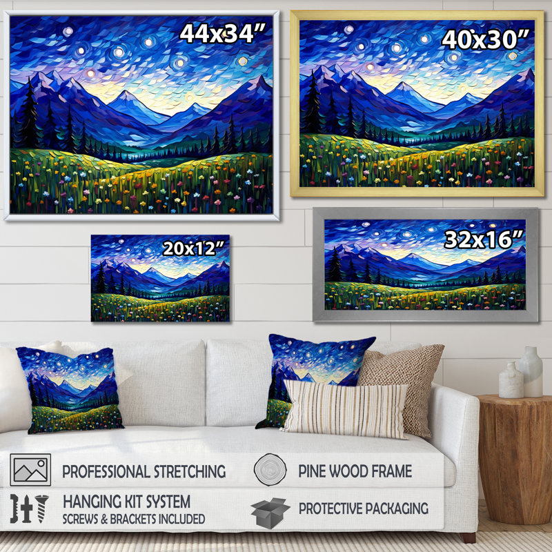 «Vangogh Starry Night Over The Mountains», encadré sur toile par Vincent Van Gogh, peinture, H 30 po x l 40 po x P 1,5 po