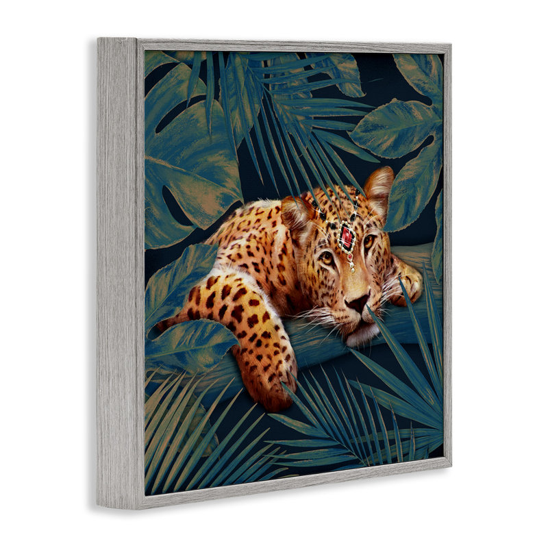 «Tropical Leopard Glitz Gem Safari Cat Jungle Plants», art numérique de la giclée encadrée par Ziwei Li
