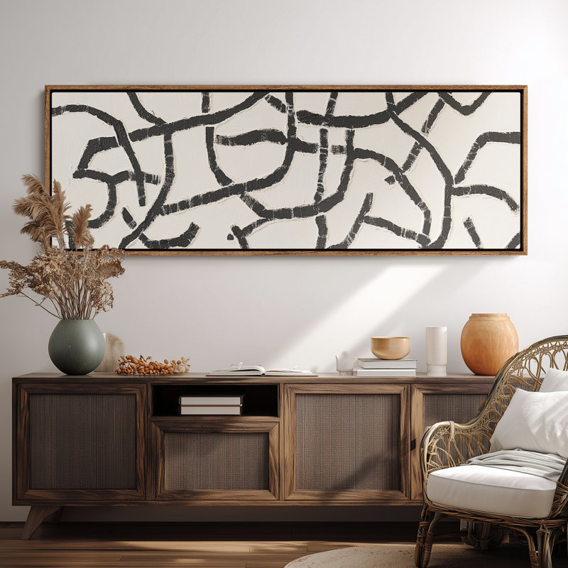 Noir et blanc, lignes abstraites modernes pour art mural, H 20 po x l 60 po, Naturel