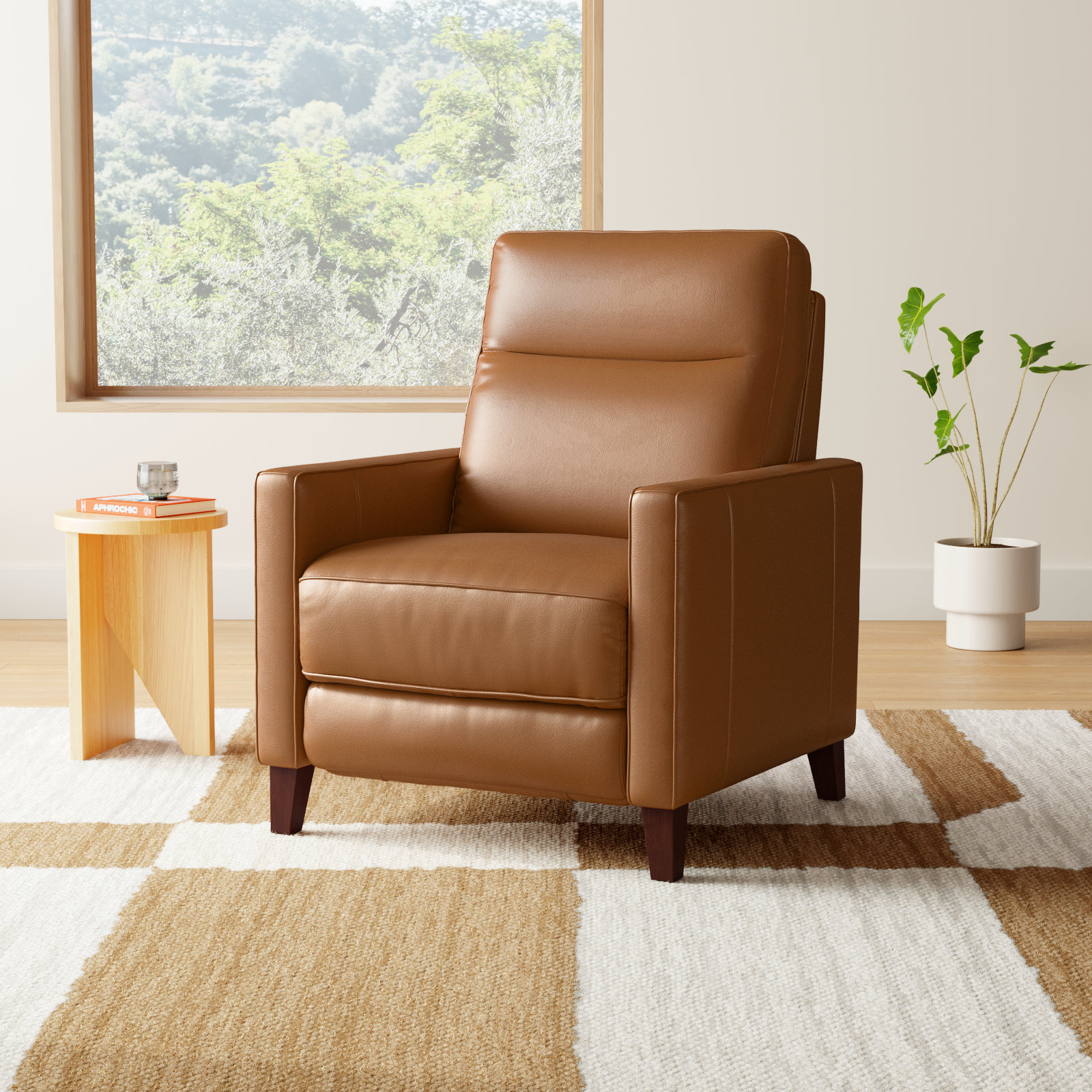 Tatum 32" Genuine Leather Power Recliner, Cognac Genuine Leather