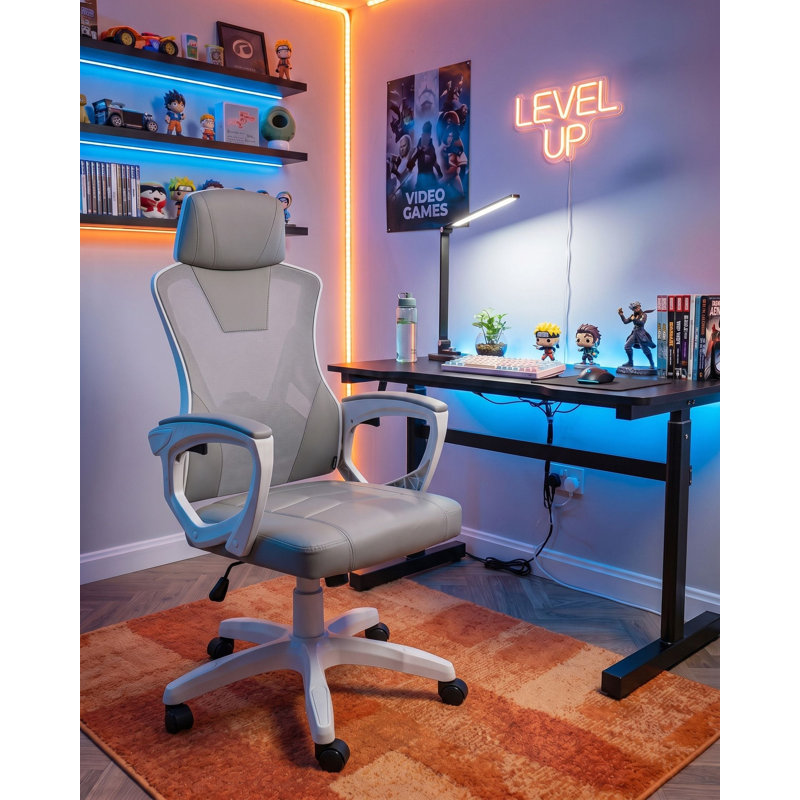 Metro Lane Dekhari Gaming Chair with Headrest, Grey, Grey